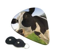 Cozimangoe 6-Pack Guitar Picks with Leather Holder, 0.71mm Medium Gauge ABS Plectrums for Acoustic, Electric, Bass Guitars and Ukulele, Cows In The Pasture