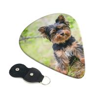 Cozimangoe 6-Pack Guitar Picks with Leather Holder, 0.71mm Medium Gauge ABS Plectrums for Acoustic, Electric, Bass Guitars and Ukulele, Yorkshire Terrier Little Puppy Pets Dogs