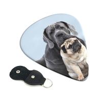 Cozimangoe 6-Pack Guitar Picks with Leather Holder, 0.71mm Medium Gauge ABS Plectrums for Acoustic, Electric, Bass Guitars and Ukulele, Cane Corso Dogs Pug Friendship Concepts
