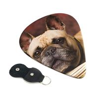 Cozimangoe 6-Pack Guitar Picks with Leather Holder, 0.71mm Medium Gauge ABS Plectrums for Acoustic, Electric, Bass Guitars and Ukulele, French BullDogs Mall Puppy Brown Little Dogs