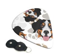 Cozimangoe 6-Pack Guitar Picks with Leather Holder, 0.71mm Medium Gauge ABS Plectrums for Acoustic, Electric, Bass Guitars and Ukulele, Dog Paws Bernese Mountain Dog