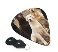 Cozimangoe 6-Pack Guitar Picks with Leather Holder, 0.71mm Medium Gauge ABS Plectrums for Acoustic, Electric, Bass Guitars and Ukulele, Labrador Retrievers Dogs Black Golden White Brown