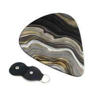 Cozimangoe 6-Pack Guitar Picks with Leather Holder, 0.71mm Medium Gauge ABS Plectrums for Acoustic, Electric, Bass Guitars and Ukulele, Modern Black And Gold Agate Gemstone
