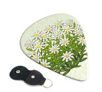 Cozimangoe 6-Pack Guitar Picks with Leather Holder, 0.71mm Medium Gauge ABS Plectrums for Acoustic, Electric, Bass Guitars and Ukulele, Edelweiss Swiss Mountain Flowers