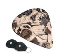 Cozimangoe 6-Pack Guitar Picks with Leather Holder, 0.71mm Medium Gauge ABS Plectrums for Acoustic, Electric, Bass Guitars and Ukulele, Funny Pug Pattern