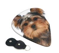 Cozimangoe 6-Pack Guitar Picks with Leather Holder, 0.71mm Medium Gauge ABS Plectrums for Acoustic, Electric, Bass Guitars and Ukulele, Yorkshire Terrier Lies On White