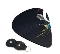 Cozimangoe 6-Pack Guitar Picks with Leather Holder, 0.71mm Medium Gauge ABS Plectrums for Acoustic, Electric, Bass Guitars and Ukulele, Abstract Music