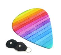Cozimangoe 6-Pack Guitar Picks with Leather Holder, 0.71mm Medium Gauge ABS Plectrums for Acoustic, Electric, Bass Guitars and Ukulele, Rainbow Colored Striped
