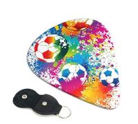 Cozimangoe 6-Pack Guitar Picks with Leather Holder, 0.71mm Medium Gauge ABS Plectrums for Acoustic, Electric, Bass Guitars and Ukulele, Colored Splashes All Over The Soccer