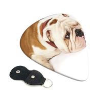 Cozimangoe 6-Pack Guitar Picks with Leather Holder, 0.71mm Medium Gauge ABS Plectrums for Acoustic, Electric, Bass Guitars and Ukulele, English Bulldog Of Sad And Tired With Brown Cream