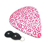 Cozimangoe 6-Pack Guitar Picks with Leather Holder, 0.71mm Medium Gauge ABS Plectrums for Acoustic, Electric, Bass Guitars and Ukulele, Bright Pink Leopard Skin Pattern
