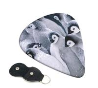 Cozimangoe 6-Pack Guitar Picks with Leather Holder, 0.71mm Medium Gauge ABS Plectrums for Acoustic, Electric, Bass Guitars and Ukulele, Penguin In The Snow