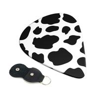 Cozimangoe 6-Pack Guitar Picks with Leather Holder, 0.71mm Medium Gauge ABS Plectrums for Acoustic, Electric, Bass Guitars and Ukulele, Cow Spots