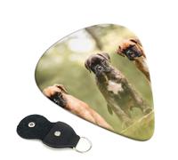 Cozimangoe 6-Pack Guitar Picks with Leather Holder, 0.71mm Medium Gauge ABS Plectrums for Acoustic, Electric, Bass Guitars and Ukulele, Boxer Dogs Puppies Pets Family Dogs