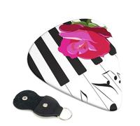 Cozimangoe 6-Pack Guitar Picks with Leather Holder, 0.71mm Medium Gauge ABS Plectrums for Acoustic, Electric, Bass Guitars and Ukulele, Abstract Piano Music And Red Rose Flowers