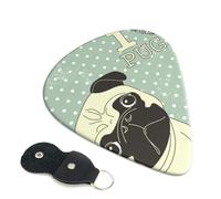 Cozimangoe 6-Pack Guitar Picks with Leather Holder, 0.71mm Medium Gauge ABS Plectrums for Acoustic, Electric, Bass Guitars and Ukulele, I Love Pugs