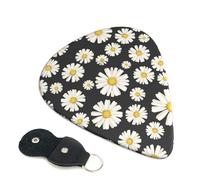 Cozimangoe 6-Pack Guitar Picks with Leather Holder, 0.71mm Medium Gauge ABS Plectrums for Acoustic, Electric, Bass Guitars and Ukulele, Beautiful White Daisies