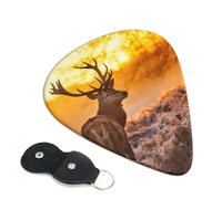 Cozimangoe 6-Pack Guitar Picks with Leather Holder, 0.71mm Medium Gauge ABS Plectrums for Acoustic, Electric, Bass Guitars and Ukulele, Antler Red Deer Print