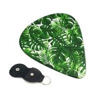 Cozimangoe 6-Pack Guitar Picks with Leather Holder, 0.71mm Medium Gauge ABS Plectrums for Acoustic, Electric, Bass Guitars and Ukulele, Monstera Deliciosa Banana Palm