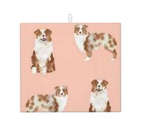 Cozimangoe Australian Shepherd Red Merle Dog Simple Pink, Dish Drying Mat, 18x16 Inch Absorbent Microfiber Quick Dry Machine Washable for Dishes Pots Pans Glassware Coffee Bar Under Rack