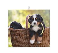 Cozimangoe Bernese Mountain Dog Puppies, Dish Drying Mat, 18x16 Inch Absorbent Microfiber Quick Dry Machine Washable for Dishes Pots Pans Glassware Coffee Bar Under Rack