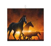 Cozimangoe Black Horses Red Glowing Clouds Printed, Dish Drying Mat, 18x16 Inch Absorbent Microfiber Quick Dry Machine Washable for Dishes Pots Pans Glassware Coffee Bar Under Rack