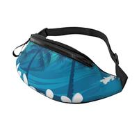 Cozimangoe Blue Tropical Surfing with Palm Trees, Waist Bag, Women Men Travel Essentials Earphone Hole Belt Bag with Adjustable Strap Bum Bag, for Travel Hiking Running Cycling Concert