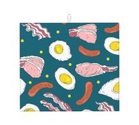 Cozimangoe Breakfast Bacon Eggs Sausages Food Parties, Dish Drying Mat, 18x16 Inch Absorbent Microfiber Quick Dry Machine Washable for Dishes Pots Pans Glassware Coffee Bar Under Rack