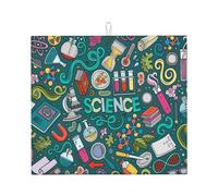 Cozimangoe Cartoon Science Theme, Dish Drying Mat, 18x16 Inch Absorbent Microfiber Quick Dry Machine Washable for Dishes Pots Pans Glassware Coffee Bar Under Rack