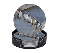 Cozimangoe Coasters 6 Pcs Set, 3.9in PU Leather Drink Coaster with Holder Insulation Easy Clean, Home Coffee Table Office Bar, Personalized Dogs Border Collie Shetland SheepDogs Alaskan