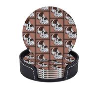 Cozimangoe Coasters 6 Pcs Set, 3.9in PU Leather Drink Coaster with Holder Insulation Easy Clean, Home Coffee Table Office Bar, Personalized Jack Russel Terrier Dog