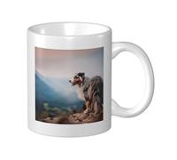 Cozimangoe Coffee Mug, 11OZ White Ceramic Resistant Durable Glossy for Women Men Mothers Day Gift Offices Home, Personalized Australian Shepherd Mountains Aussie Pets Dogs