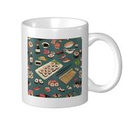 Cozimangoe Coffee Mug, 11OZ White Ceramic Resistant Durable Glossy for Women Men Mothers Day Gift Offices Home, Personalized Colored Sushi and Rolls