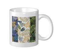 Cozimangoe Coffee Mug, 11OZ White Ceramic Resistant Durable Glossy for Women Men Mothers Day Gift Offices Home, Personalized Three Tropical Leaves