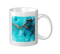 Cozimangoe Coffee Mug, 11OZ White Ceramic Resistant Durable Glossy for Women Men Mothers Day Gift Offices Home, Personalized Trendy Abstract Teal Gold Swirls