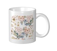 Cozimangoe Coffee Mug, 11OZ White Ceramic Resistant Durable Glossy for Women Men Mothers Day Gift Offices Home, Personalized Flower Watercolor Pastel Botanical Pink
