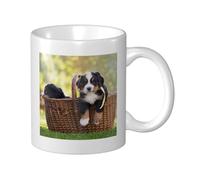 Cozimangoe Coffee Mug, 11OZ White Ceramic Resistant Durable Glossy for Women Men Mothers Day Gift Offices Home, Personalized Bernese Mountain Dog Puppies