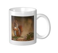 Cozimangoe Coffee Mug, 11OZ White Ceramic Resistant Durable Glossy for Women Men Mothers Day Gift Offices Home, Personalized Cute Animal Red Squirrel Sciurus