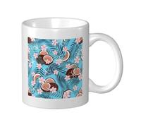 Cozimangoe Coffee Mug, 11OZ White Ceramic Resistant Durable Glossy for Women Men Mothers Day Gift Offices Home, Personalized Tropical Coconut On Blue