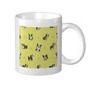 Cozimangoe Coffee Mug, 11OZ White Ceramic Resistant Durable Glossy for Women Men Mothers Day Gift Offices Home, Personalized Cartoon Boston Terrier Dog