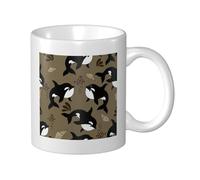 Cozimangoe Coffee Mug, 11OZ White Ceramic Resistant Durable Glossy for Women Men Mothers Day Gift Offices Home, Personalized Sea Life Whale Funny Big Fish Animal