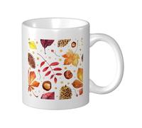 Cozimangoe Coffee Mug, 11OZ White Ceramic Resistant Durable Glossy for Women Men Mothers Day Gift Offices Home, Personalized Autumn Botanical Leaf