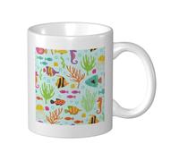 Cozimangoe Coffee Mug, 11OZ White Ceramic Resistant Durable Glossy for Women Men Mothers Day Gift Offices Home, Personalized Sea Life Marine Animals