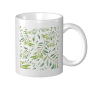 Cozimangoe Coffee Mug, 11OZ White Ceramic Resistant Durable Glossy for Women Men Mothers Day Gift Offices Home, Personalized Green Leaf Artistic Olive Tree Print