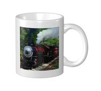 Cozimangoe Coffee Mug, 11OZ White Ceramic Resistant Durable Glossy for Women Men Mothers Day Gift Offices Home, Personalized Train Vintage Steam Locomotive Trees