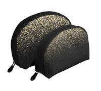 Cozimangoe Coin Pouch Makeup Bags Set, 2 Piece Shell Shape Cosmetic Bag with Pockets for Daily Travel Handbag Lipstick Keys Toiletry, Personalized Gold Glitter Black Cool Modern