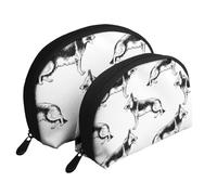 Cozimangoe Coin Pouch Makeup Bags Set, 2 Piece Shell Shape Cosmetic Bag with Pockets for Daily Travel Handbag Lipstick Keys Toiletry, Personalized Hand Drawn German Shepherds