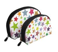 Cozimangoe Coin Pouch Makeup Bags Set, 2 Piece Shell Shape Cosmetic Bag with Pockets for Daily Travel Handbag Lipstick Keys Toiletry, Personalized Bright Colored Stars