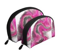Cozimangoe Coin Pouch Makeup Bags Set, 2 Piece Shell Shape Cosmetic Bag with Pockets for Daily Travel Handbag Lipstick Keys Toiletry, Personalized Magenta Black Grey Jewel Tone Fluid Art Swirl
