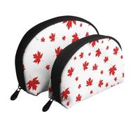 Cozimangoe Coin Pouch Makeup Bags Set, 2 Piece Shell Shape Cosmetic Bag with Pockets for Daily Travel Handbag Lipstick Keys Toiletry, Personalized Red Maple Leaf